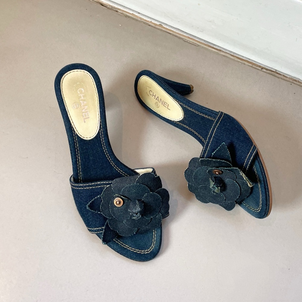 Chanel camellia denim sandals